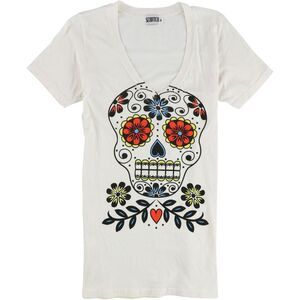 Scratch Womens Skull Graphic T-Shirt, Off-White, M, DM